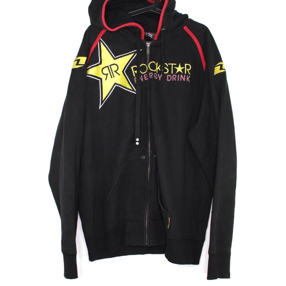 Vintage Rockstar Energy Mens 2XL Y2K Spell Out Embroidered Zip Up Hoodie C1120